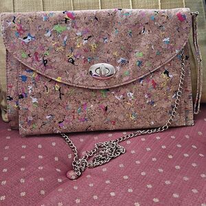 Street Level Cork Clutch With Long Gold Chain Shoulder Strap